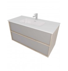 AQ66100-DO-LG Комплект мебели:Тумба 100 см ЛИБРА с раковиной AQ4100-00, 2 ящика push-to-open,цвет фасадов серый туман, корпус дуб давос AQ66100-DO-LG