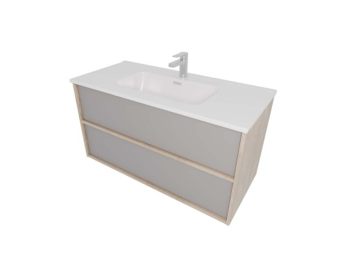 AQ66100-DO-LG Комплект мебели:Тумба 100 см ЛИБРА с раковиной AQ4100-00, 2 ящика push-to-open,цвет фасадов серый туман, корпус дуб давос AQ66100-DO-LG