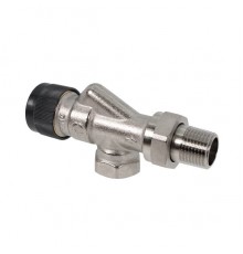 Вентиль, Oventrop, AR, термостатический, без преднастройки, осевой, DN-20, 3/4, 3/4, ВН, латунь никелированная, НГ со штуцером, черный колпачок