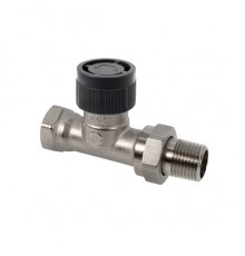 Вентиль, Oventrop, AR, термостатический, без преднастройки, прямой, DN-15, 1/2, 1/2, ВН, латунь никелированная, НГ со штуцером, черный колпачок