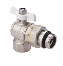 Кран-американка шаровой, Premium, ГОСТ, угловой, 3/4, НВ, PN 40, ручка-бабочка, с полусгоном и самоуплотняющимся кольцом