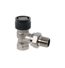 Вентиль, Oventrop, AR, термостатический, без преднастройки, угловой, DN-15, 1/2, 1/2, ВН, латунь никелированная, НГ со штуцером, черный колпачок