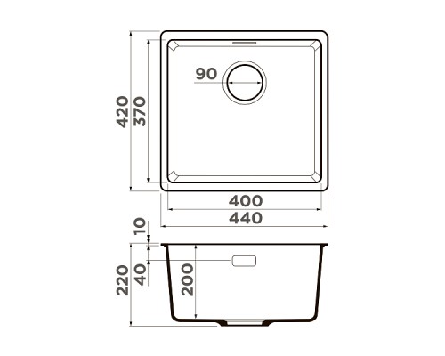 Omoikiri Kata 44-U-BL Кухонная мойка Artgranit 44x42 см, цвет: черный 4993403