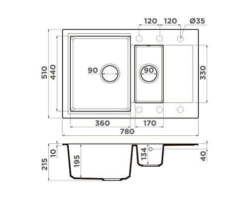 Omoikiri Daisen 78-2-PA Кухонная мойка Artgranit 78x51 см, цвет: пастила 4993330
