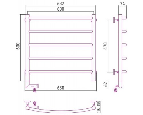 Сунержа Галант 2.0 Полотенцесушитель электрический 60x60h, лев., цвет: сатин 071-5200-6060