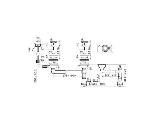 Omoikiri WK-1.5-S-IN Арматура для полуторачашевых моек со скрытым переливом цвет нерж. сталь 4998039