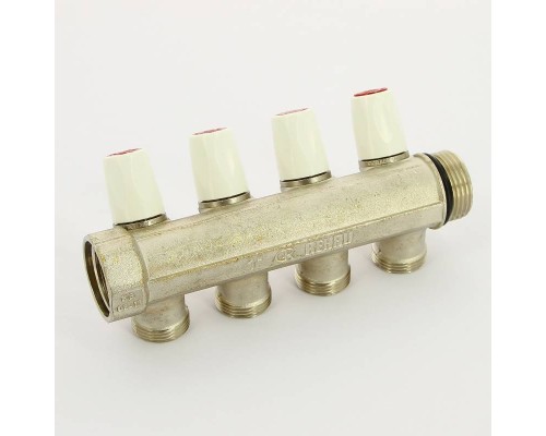 Коллектор НВ с вентилями никелированный Rautitan MX Rehau 1" x 4 вых 3/4"EK межосевое 40 мм