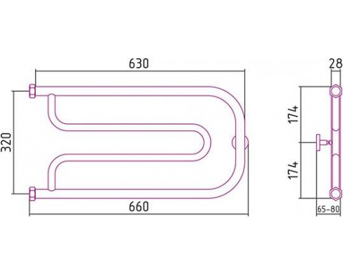 Сунержа Гусли Полотенцесушитель водяной 65x32h, цвет: без покрытия 00-0009-3265