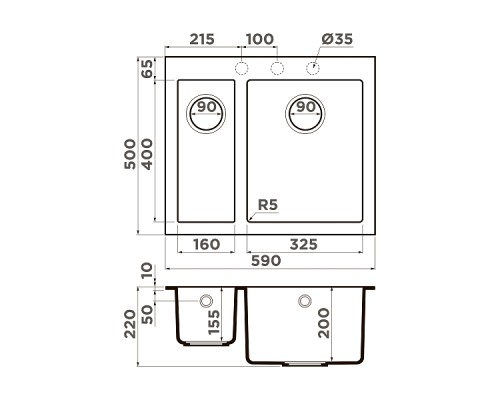 Omoikiri Bosen 59-2-BE Кухонная мойка Tetogranit 59x50 см, цвет: ваниль 4993150 Omoikiri Bosen 59-2-BE Кухонная мойка Tetogranit 59x50 см, цвет: ваниль 4993150