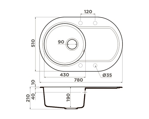 Omoikiri Manmaru 78-DC Кухонная мойка Artgranit 78x51 см, цвет: темный шоколад 4993361