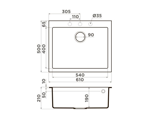 Omoikiri Bosen 61A-GR Кухонная мойка Artceramic 61x50 см, цвет: leningrad grey 4993825