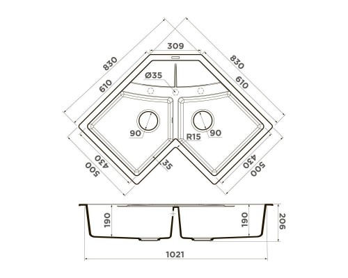 Omoikiri Sumi 83C-WH Кухонная мойка Tetogranit 102,1x83 см, цвет: белый 4997174