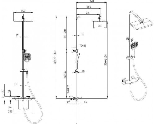 Allen Brau Infinity Душевая стойка 29,2x47 см, цвет: черный 5.21030-31