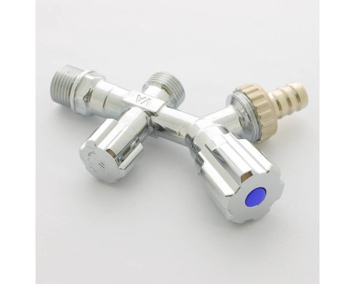 Вентиль двойной Н 1/2" х 1/2" х 3/4" Uni-Fitt для подкл. бачков / смес, со штуцером хром