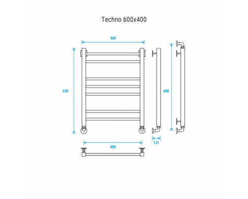 Водяной полотенцесушитель Energy Techno 600x400 черный матовый (RAL 9005)