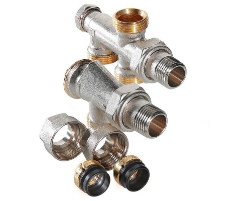 Узел бокового подключения при нижней разводке 1/2"х50проц.х3/4" (Valtec VT.225.K)(однотруб)