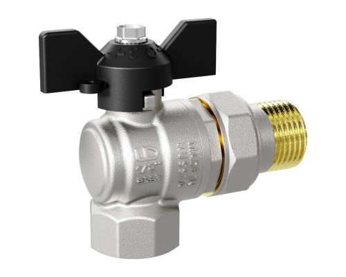 Кран шаровый угловой с накидной гайкой "бабочка" ВВ внутренняя внутренняя 1/2" (LD 47.206.15)