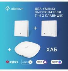Комплект умных выключателей (1 и 2 клавиши) и хаб HOMMYN SW12HOMKIT06