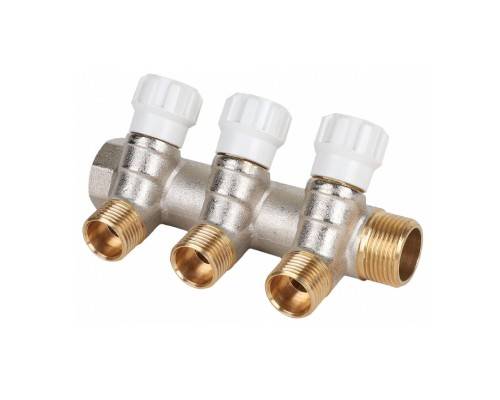 Коллектор латунный MVI 3/4"x1/2" 3 вых с регулирующими вентилями Коллектор латунный MVI 3/4"x1/2" 3 вых с регулирующими вентилями