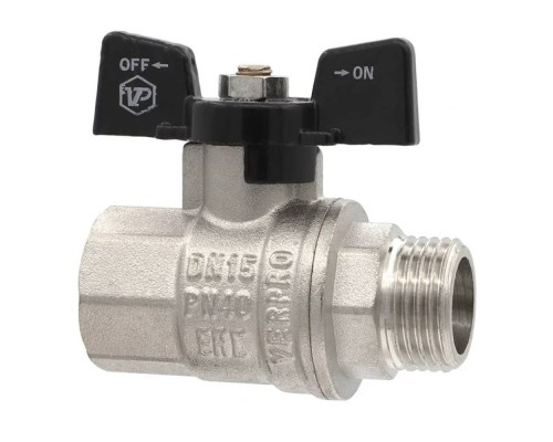 Кран VIEIR шаровый 1/2" ВН, черн. бабочка, никель (120/12) VP221-01