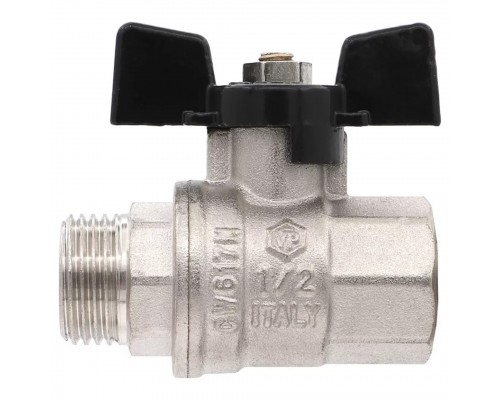 Кран VIEIR шаровый 3/4" ВВ, бабочка, никель, черный (96/12) VP220-02