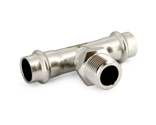 Тройник Uni-Fitt пресс 22х1/2"х22 нар. р., нерж. ст. Тройник Uni-Fitt пресс 22х1/2"х22 нар. р., нерж. ст.