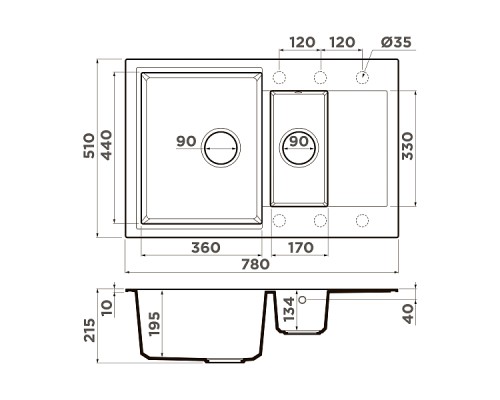 Omoikiri Daisen 78-2-CA Кухонная мойка Artgranit 78x51 см, цвет: карамель 4993331