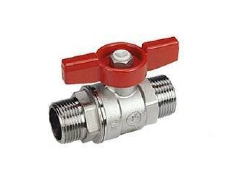 Кран шаровой, R253D, 1/2, НН, ручка-бабочка красная, хромированный Кран шаровой, R253D, 1/2, НН, ручка-бабочка красная, хромированный