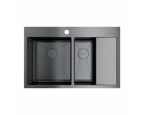 Мойка, OMOIKIRI, Akisame, шгв 780-510-200, отверстия для смесителя-1, чаши-2 слева, цвет-вороненая сталь