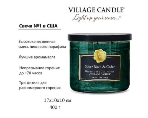 Декоративная свеча Village Candle Серебристая береза и кедр (396 грамм)