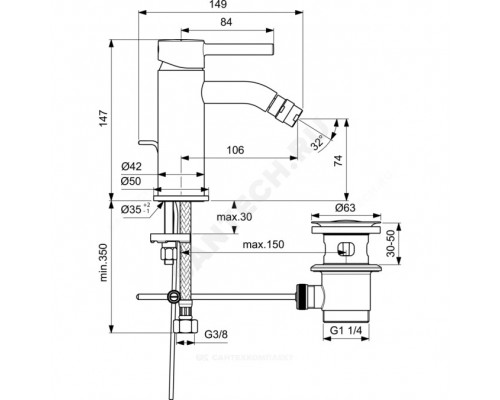 Смес/биде CERALINE однор лит/изл дон/кл Ideal Standard BC197XG