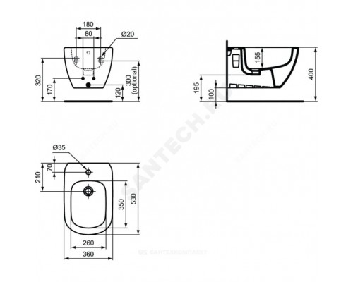 Биде подвес TESI 1/отв бел/мат Ideal Standard T3552V1
