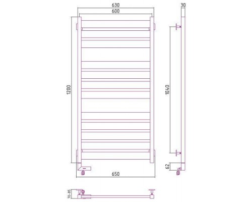 Сунержа Центурион 2.0 Полотенцесушитель электрический 60x120h, лев., цвет: мат. черный 31-5602-1260