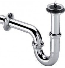 111298 Cифон трубный (металл) с розеткой из нерж, пробкой, патрубок 100 мм, отвод колено 170 мм, 1 1/4 x 32, хром 111298