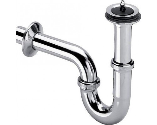 111298 Cифон трубный (металл) с розеткой из нерж, пробкой, патрубок 100 мм, отвод колено 170 мм, 1 1/4 x 32, хром 111298