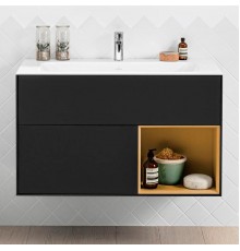 G040HFPD FINION Тумба под раковину 996 x 591 x 498 mm, с подсветкой LED, 2 выдвижных ящика. крепежный комплект Black Matt Lacquer / Gold Matt Lacquer G040HFPD