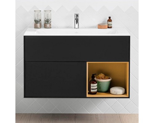 G040HFPD FINION Тумба под раковину 996 x 591 x 498 mm, с подсветкой LED, 2 выдвижных ящика. крепежный комплект Black Matt Lacquer / Gold Matt Lacquer G040HFPD