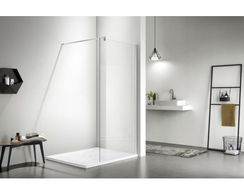 AQ WIW 10020CH Душевая перегородка Walk in с держателем 1000x2000 профиль хром, стекло прозрачное AQ WIW 10020CH