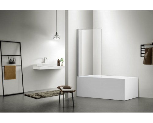 AQ DEL SBA 08015CH Шторка на ванну, одноэлементная, поворотная 800X1500 профиль хром, стекло прозрачное AQ DEL SBA 08015CH