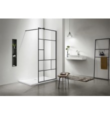AQ WIW Print 10020BL Душевая перегородка Walk in, с держателем 1000x2000 проф. черный, стекло прозрачное черный принт AQ WIW Print 10020BL