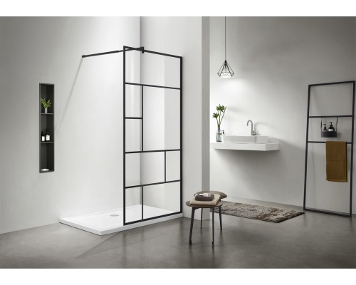 AQ WIW Print 10020BL Душевая перегородка Walk in, с держателем 1000x2000 проф. черный, стекло прозрачное черный принт AQ WIW Print 10020BL