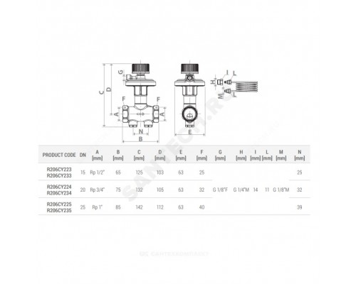 Клапан баланс авт лат R206C-1 Ду20 Ру25 м/м 5-30кПа Kvs2.4 Giacomini R206CY224
