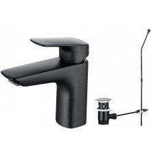 AQ1011MB ВЕГА смеситель для раковины 97 с донным клапаном, матовый черный AQ1011MB
