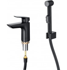 AQ1012MB ВЕГА смеситель для раковины 97 с гигиеническим ручным душем, матовый черный AQ1012MB