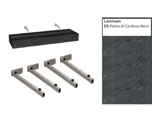 Столешница, ARBI, Free, шгв 1699.9-505-185, вырез под смеситель-отсутствует, Laminam, цвет-Pietra di Cardoso Nero, с 4-мя настенными кронштейнам