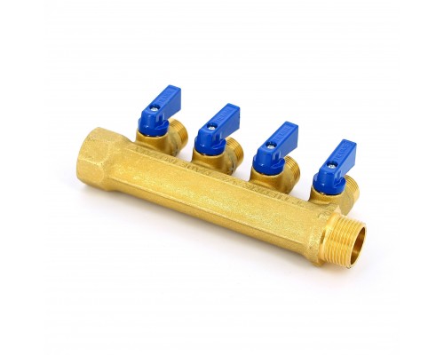 Коллектор НВ 3/4" с кранами TIEMME 4 выхода 1/2"Н 36мм (цвет пластиковых ручек по выбору) Коллектор НВ 3/4" с кранами TIEMME 4 выхода 1/2"Н 36мм (цвет пластиковых ручек по выбору)