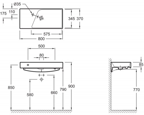 RYTHMIK EXP112-00 Подвесная раковина-столешница Ш80Г37 см. Одно отверстие для смесителя. EXP112-00