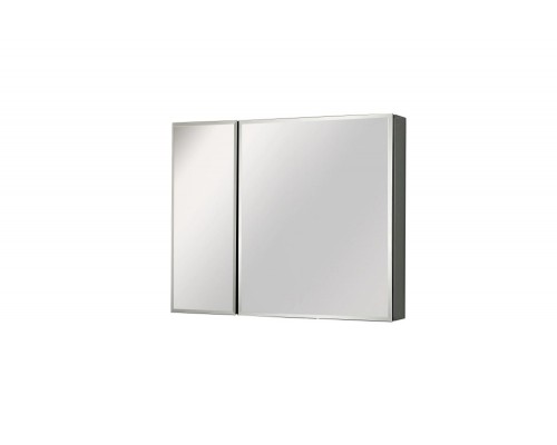 AQ7808-MC Алюминиевый зеркальный шкаф без подсветки 762660134,крепеж. Две зеркальные дверцы шириной 50,9 и 25,5 см. Две стекл.полки 6 мм AQ7808-MC