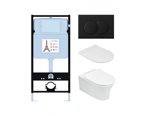 E21731RU-BL Унитаз c инсталляцией Aleo, сиденье тонкое микролифт, клавиша матово черный, (EDAH132-0+E33127-0+E36495-NF+E36496-BL) E21731RU-BL