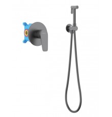 AQ1119BGM БЕТТА набор с гигиеническим душем (смеситель + гигиеническая лейка + шланг + шланговое подсоединение с держателем), оружейная сталь (шлиф. ч AQ1119BGM